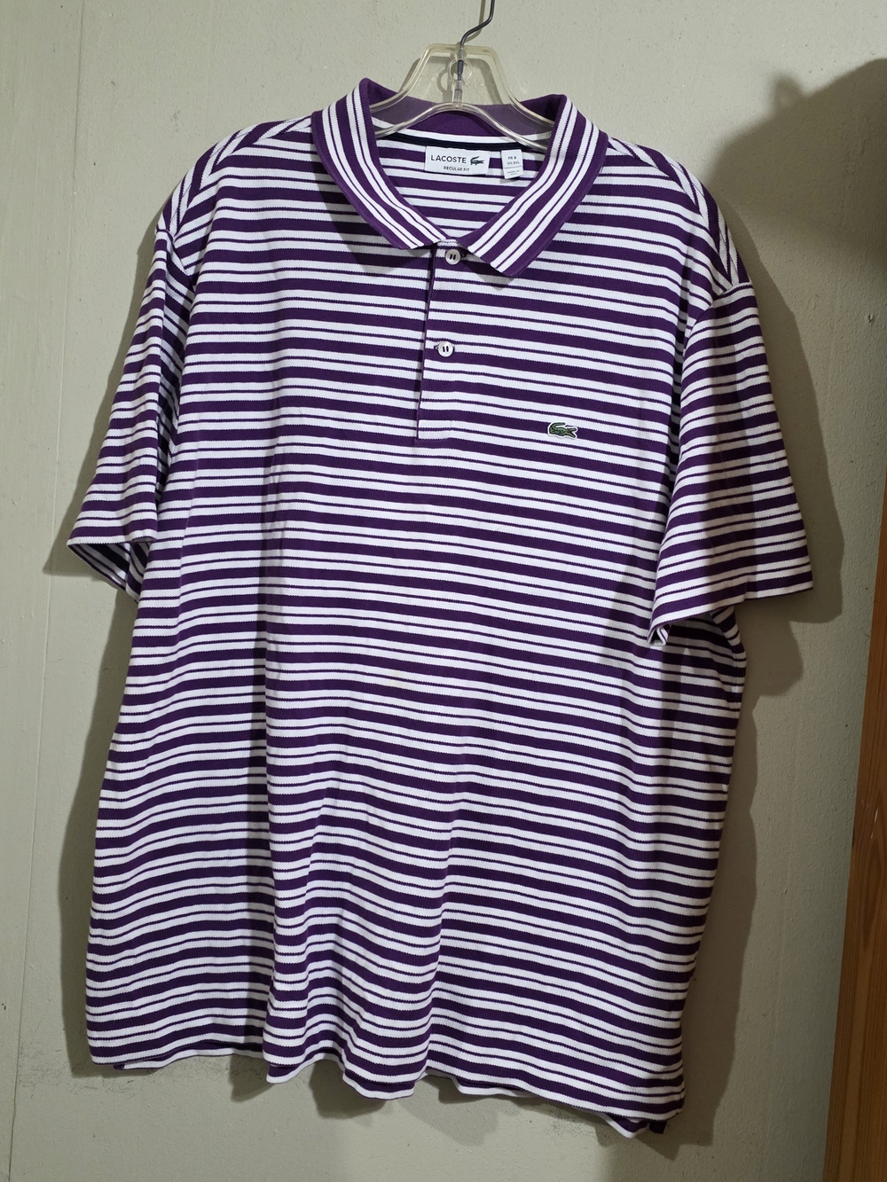 Mens Lacoste Purple & White Striped Polo Used Size 3XL